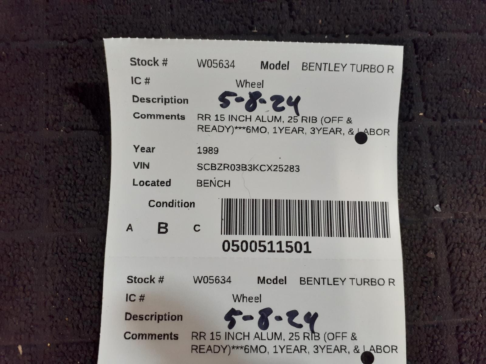 Used Wheel fits: 1989 Bentley TURBO R  Grade B