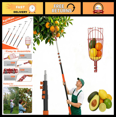 28FT Telescopic Fruit Picker with Lightweight Aluminum Pole & Easy Assemble Bask