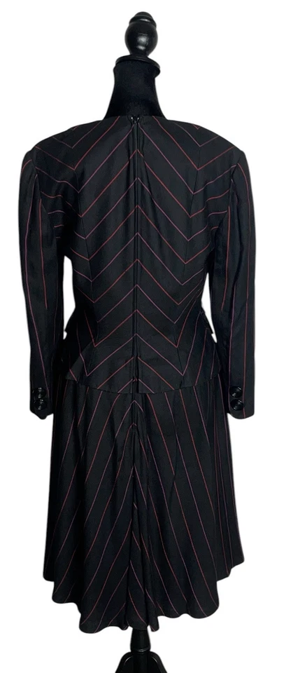 Raro Vestido Chevron Vintage Oscar de la Renta Mujer Manga Larga Negro Talla 8 Foto 4 de 4