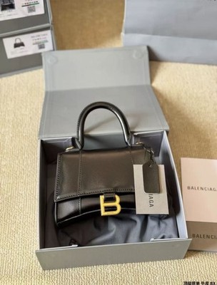Balenciaga Hourglass Mini Top Handle Bag Black Smooth Leather Crossbody
