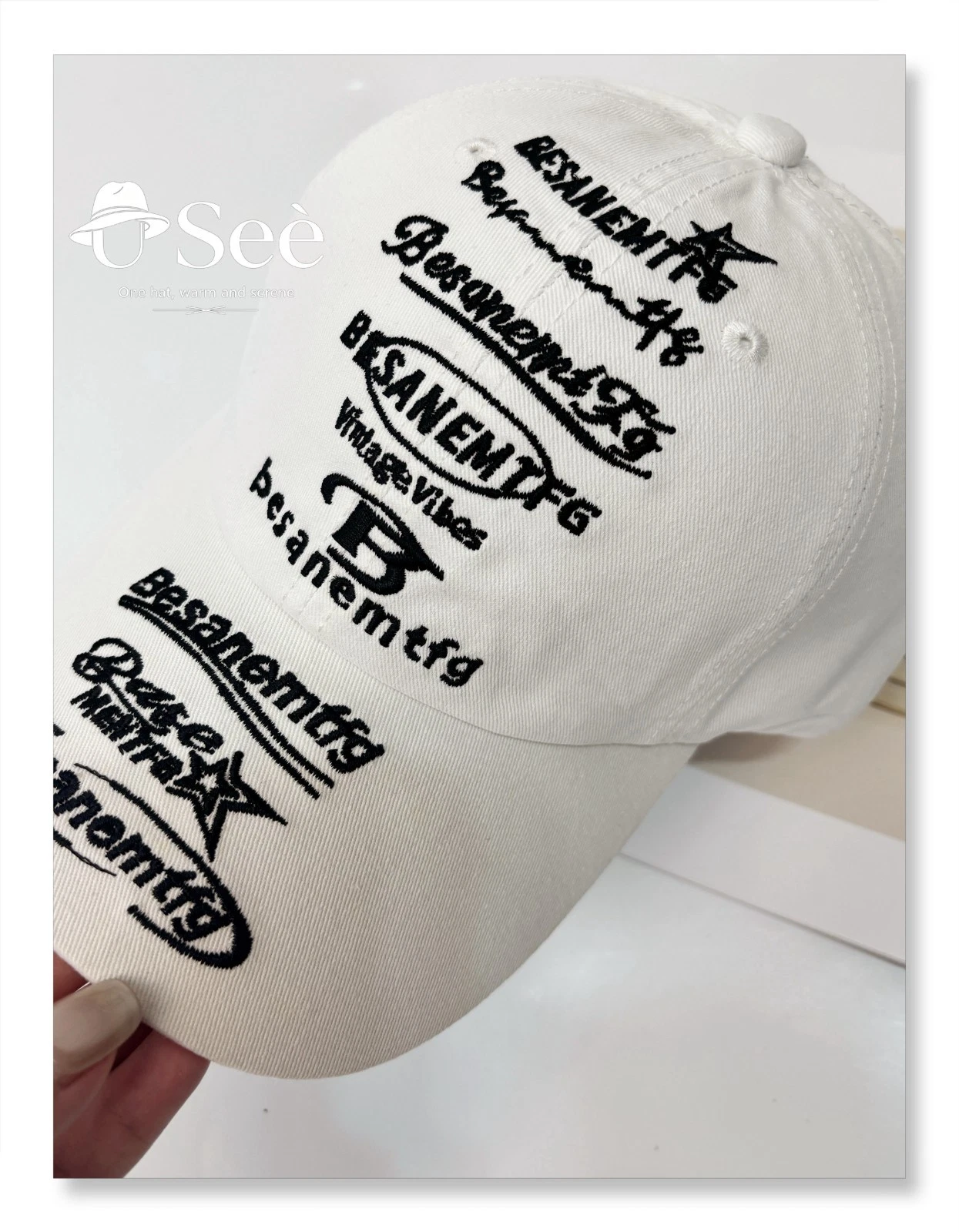Unisex Baseball Cap Large White English Logo Embroidered Casual Streetwear Hat