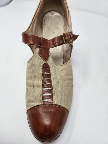 Darling 1930s 40s Pumps Heels Retro Deco Unusual White Cloth and Leather Size 6 - Picture 8 of 13
