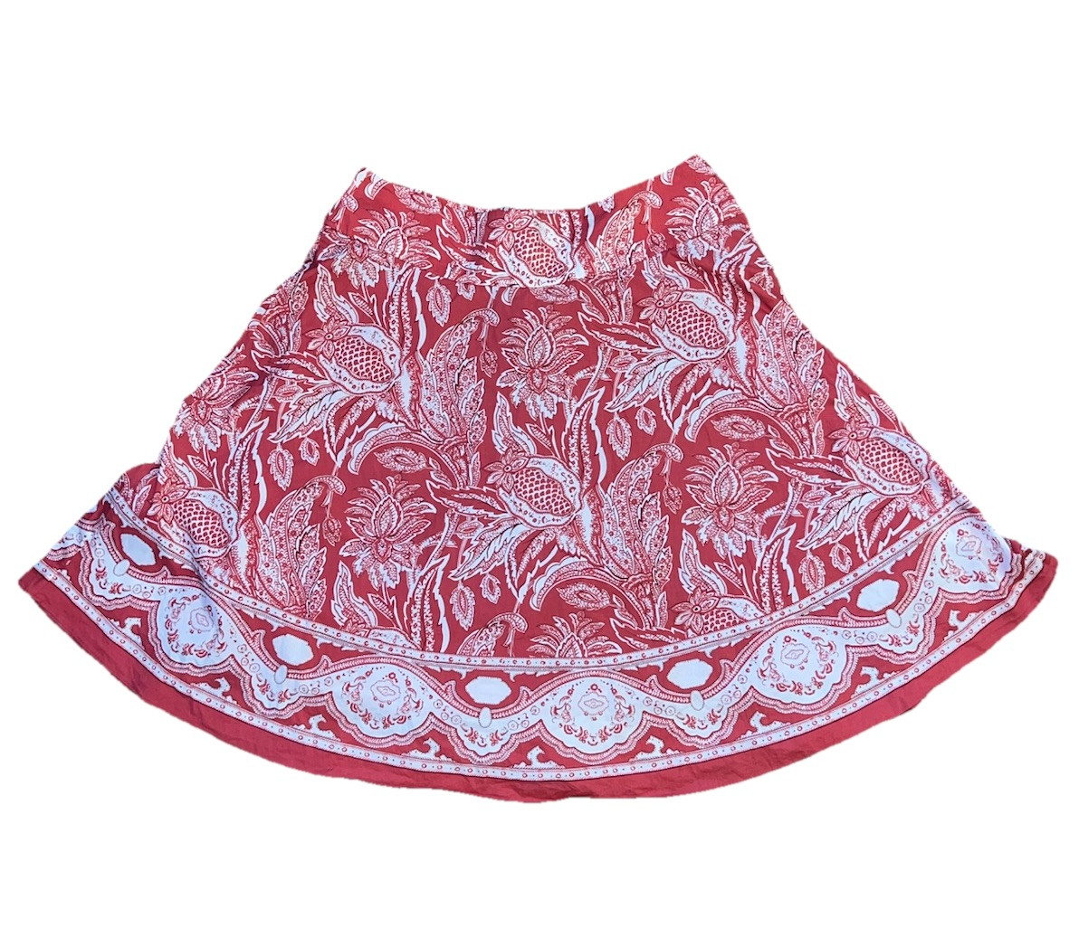 NEW! TALBOTS A-Line LINED SKIRT Red White Floral Paisley 100% Cotton, Plus Sz 18
