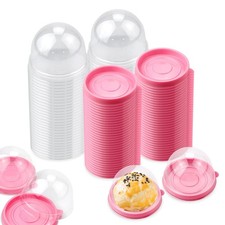 100 PCS Mini Cupcake Box Clear Dome Container 2.75x2.75x2 Inch Plastic Lid