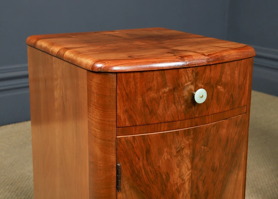 Antiguo par inglés Art Deco nogal mesitas de noche cofres armario mesitas de noche Foto 2 de 4