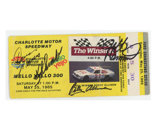 Signed 1985 Charlotte NASCAR Race Ticket (COA) Bobby Allison Autograph 3 Other