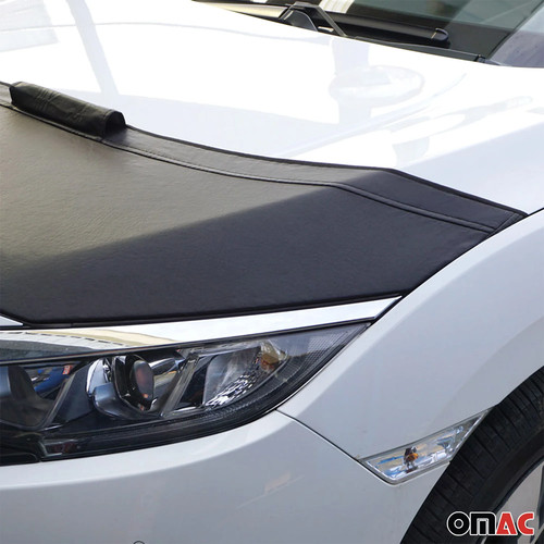 Black car bonnet mask hood bra with elastic edges and side panels for VW Touareg 2004-2010.