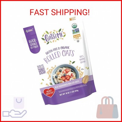 Oatsome Organic Rolled Oats, 1lb Bag   Gluten-Free, Whole Grain Oats for Oatmeal