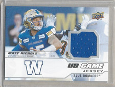 MATT NICHOLS WINNIPEG BLUE BOMBERS 2020 UD CFL FOOTBALL UD GAME JERSEY #GJ-MN