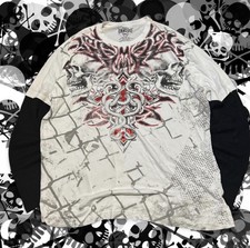MMA Elite Shirt Mens 2XL white Skull Cross snakes Thermal Long Sleeve Cyber Y2K