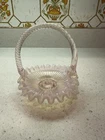 FENTON Pink Opalescent Mini Art Glass Basket - Pinwheel Design - 4.5 Inch