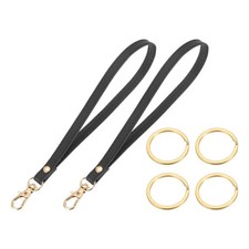 7 Inch Wristlet Strap PU Leather with 4 Gold Rings for Clutch 2 Pack, Black 