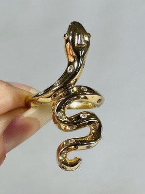 Natürlicher weißer Zirkon Schlangenring Gelbgold Vermeil/Sterling SLVR 0,55 ctw Größe 8