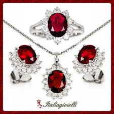 Sfarzosa Parure Rubino Donna con Anello in Argento 925 Rodiato Oro Bianco
