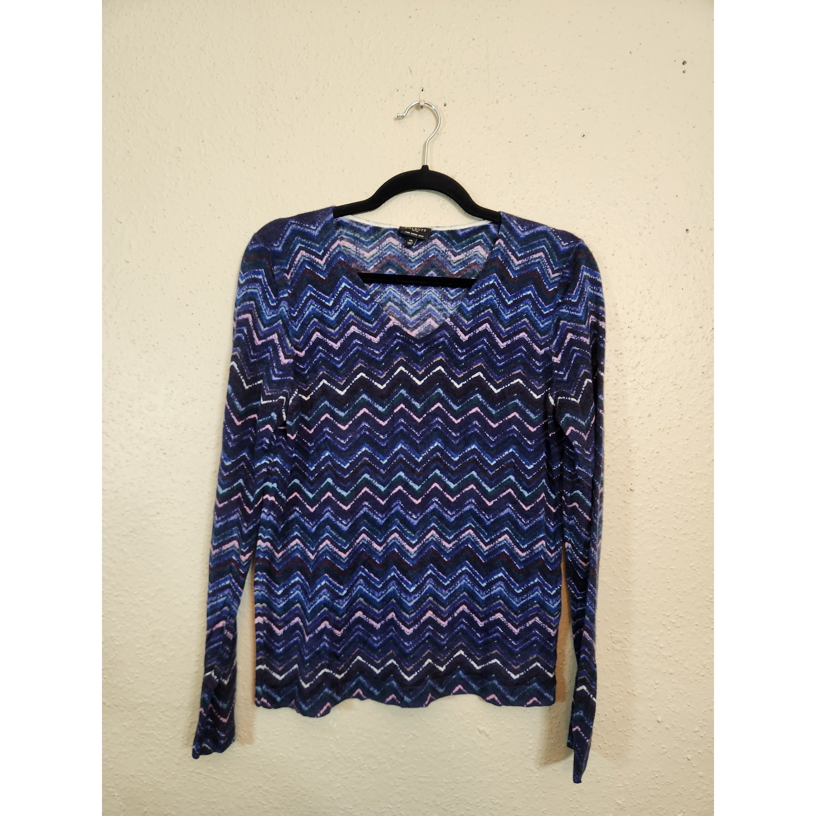 Talbots Womens Blue Zig Zag Pattern Pure Merino W… - image 1