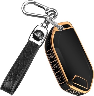 Key fob Cover, Soft TPU 360° Car Key Case Protector w Color: Gold Edge - Black