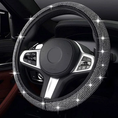Bling Car Accessories For Girl Women 38cm Steering Wheel Cover Set White Diamond - Image 1 of 4