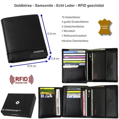 SAMSONITE Herren Geldbörse 24 Fächer Geldbeutel Leder Portemonnaie RFID Geldsack