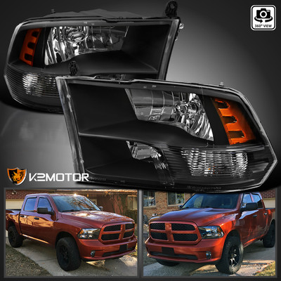 Fits 2009-2018 Dodge Ram 1500 2500 3500 Quad Headlights Lamps Black Left+Right