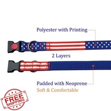 Olahibi Neoprene Dog Collar Large American Flag Padded Soft