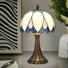 Tiffany Style Blue  White Lotus Table Lamp Stained Glass Lamp Light 16.5" TL001