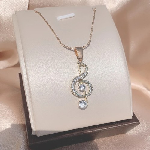 Treble Clef Music Note Necklace Sparkly Crystal Pendant Gift for Music Lovers