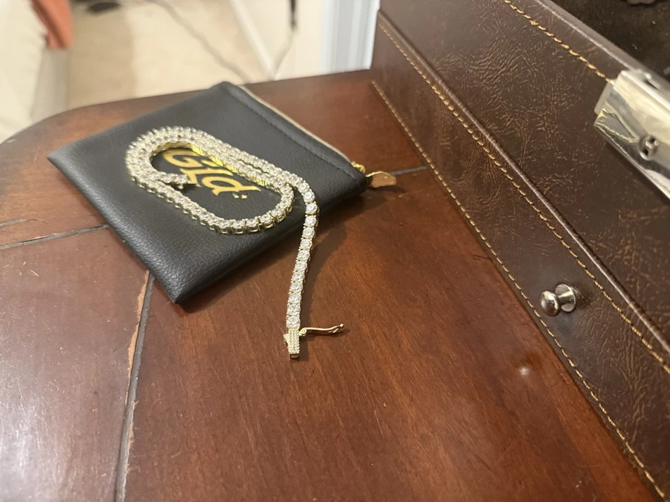 Cadena de tenis moissanita de 16 pulgadas 3 mm plata 925 chapada en oro blanco de 18 k Foto 3 de 4