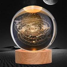 3D Solar System Crystal Ball 80mm – Laser Engraved Solar System Model with Wo...