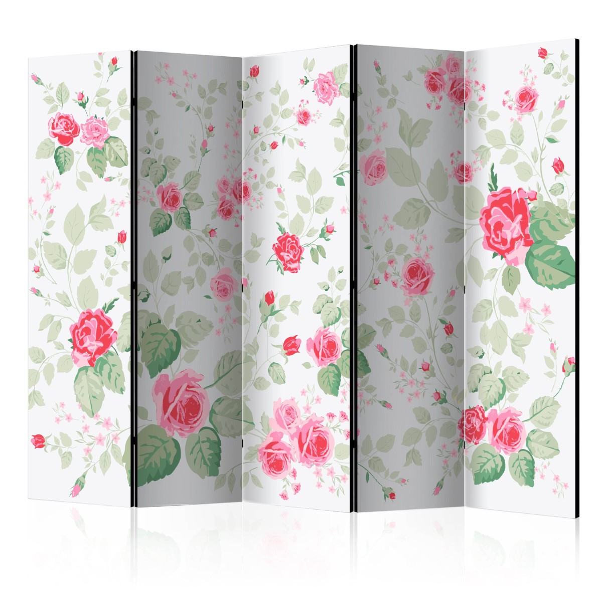 Paravent 5 volets Rosy Pleasures 172x225cm en toile intissée rose et bois
