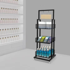 Store Display Shelving Organizer 3 Tier Retail Display Stand with Wheels Black