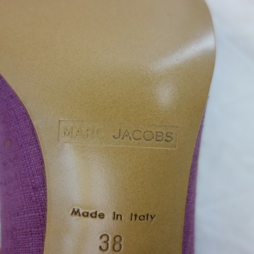 Zapatos de salón de mujer MARC JACOBS tela de lino púrpura cuero burdeos 38 Np 255 nuevos - Imagen 10 de 11