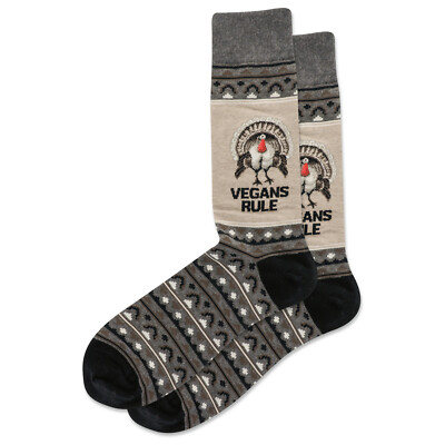 Vegans Rule Men's Crew Socks Szie 10-13  Hot Sox Turkey Novelty Fashion New*