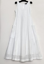 Banana Republic Sleeveless Eyelet White Dress A-Line Fit & Flare Pockets Size 2