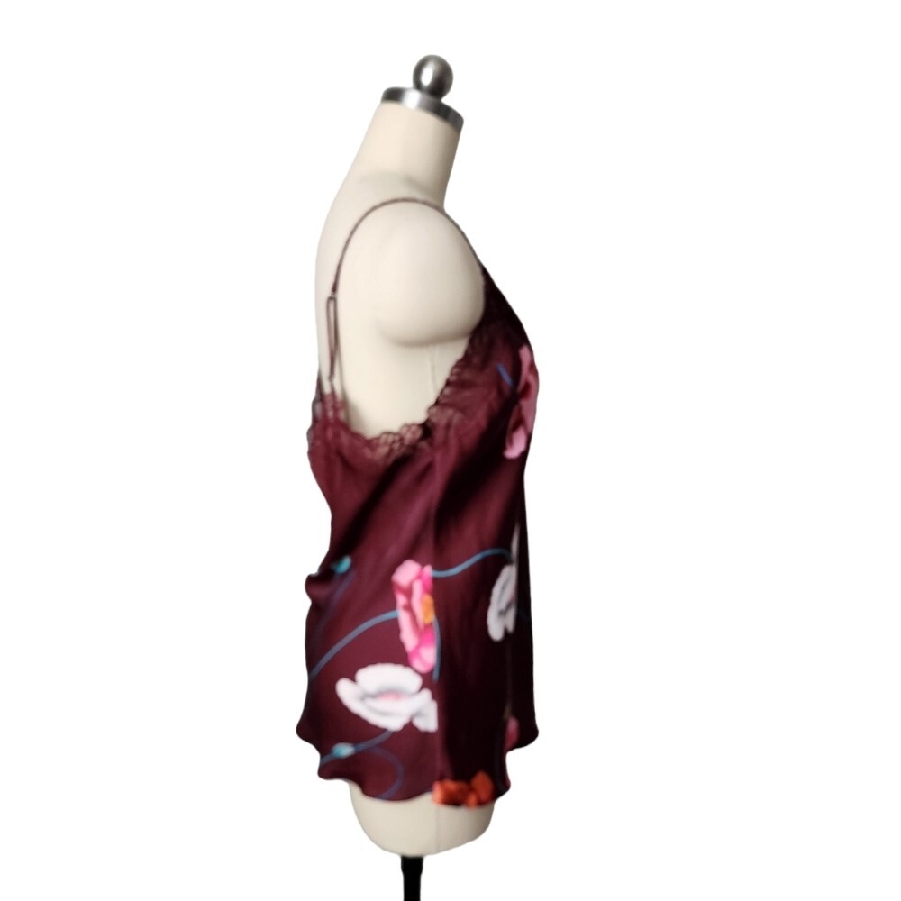 JOSIE NATORI Floral Print Silky charmeuse slip camisole top in wine size M