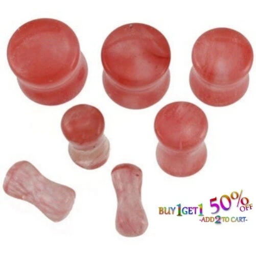 Par de tapones de cristal de murano coral 8g-1" medidores de doble llamarada orgánicos rosa rojo 2019 Foto 2 de 3