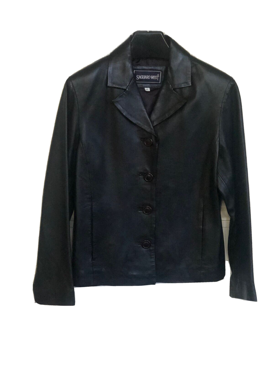 Black Leather Jacket SAGUARO WEST Blazer Button Front Lined