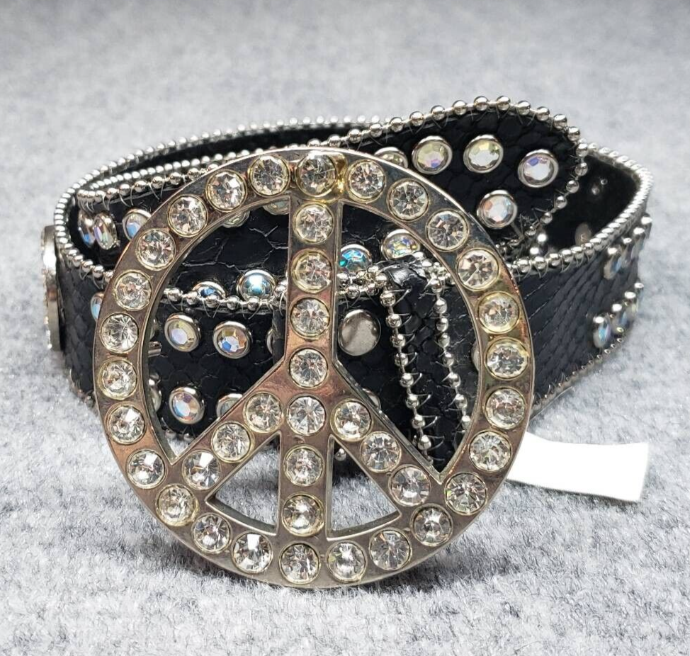 Nocona Adjustable Belt Womens S Black Peace Symbol Leather 