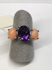 anello corallo rosa e ametista in argento 925