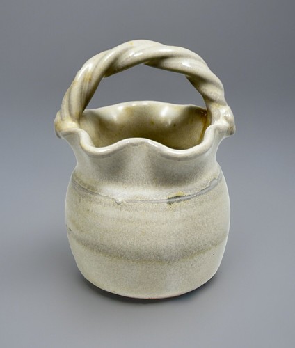 Miniature Vase Studio Pottery Basket Braided Handle 3" Folk Art Ruffled Rustic - Picture 3 of 6