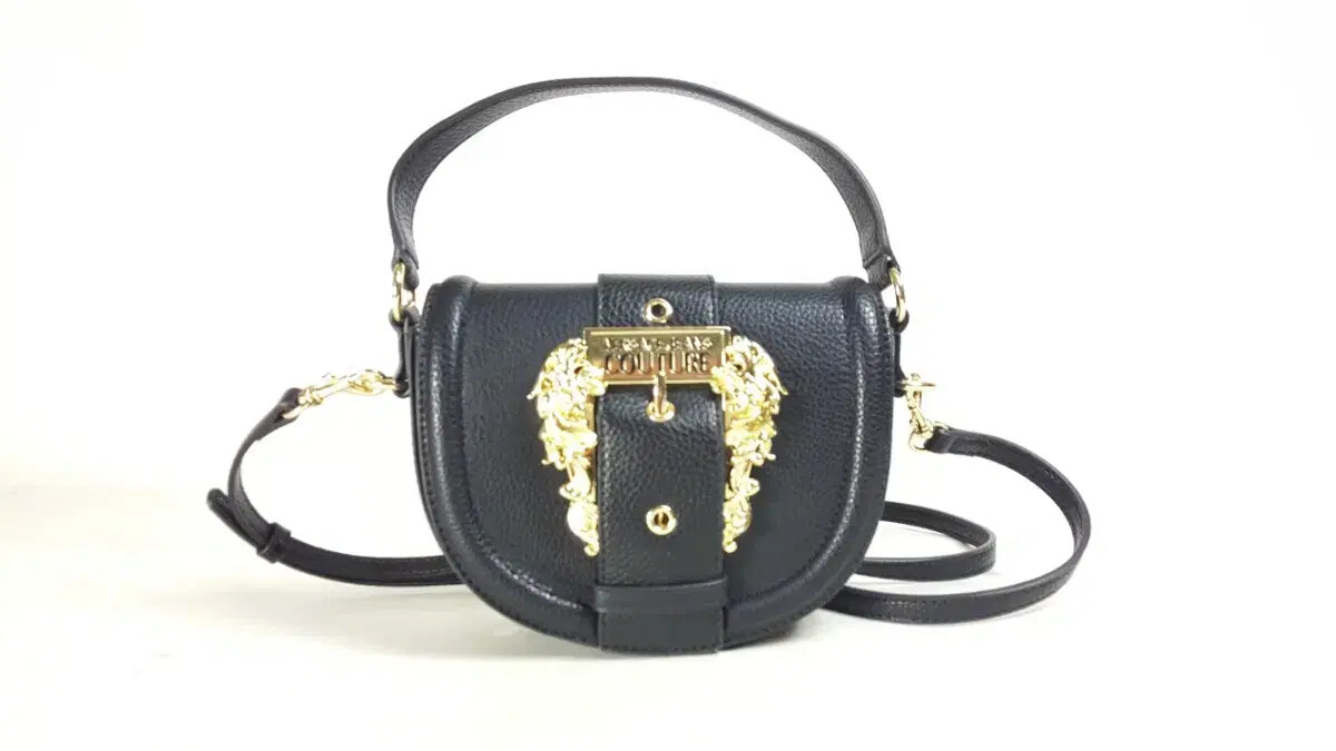 Versace Jeans Couture Black Leather Half Moon Crossbody Bag for Women-image