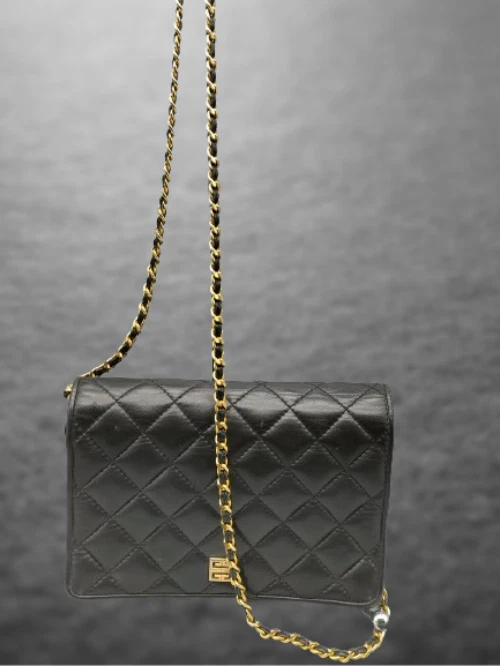 Givenchy — GIVENCHY Chain Shoulder  Crossbody Bag Quilted Leather Black Vintage Gold Logo