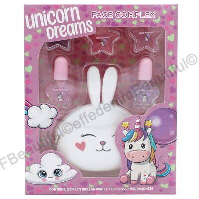 Einhorn Dream Geschenkset Mädchen 2 glänzende Emaille + 3 Lipgloss + Münzfach