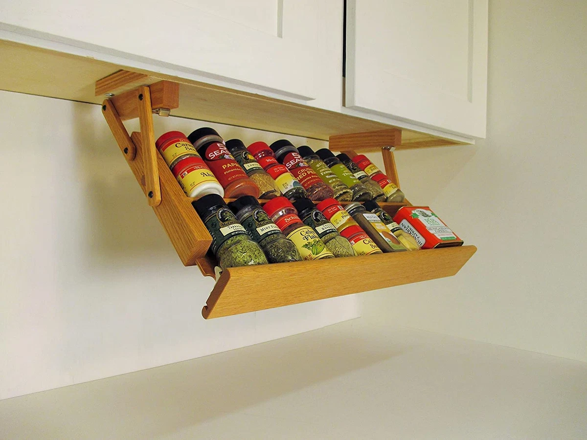 Kitchen Storage under Cabinet Spice Rack Handmade Hardwood Holds