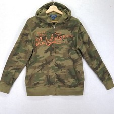 Polo Ralph Lauren Camo Hoodie Youth Size L 14/16 Green Full Zip Large Print