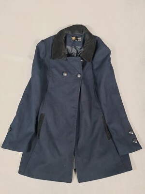 Zara Trf Jacket Overcoat Womens UK 12 Navy Blue Collared Winter