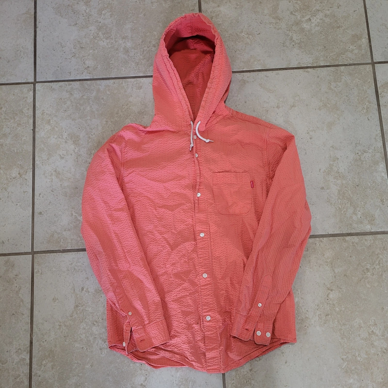 Sweat à capuche homme Supreme manches longues boutonné taille M moyen saumon