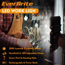 EverBrite 3000LM LED Rechargeable Work Light Folding Work Light 3 Lighting Modes