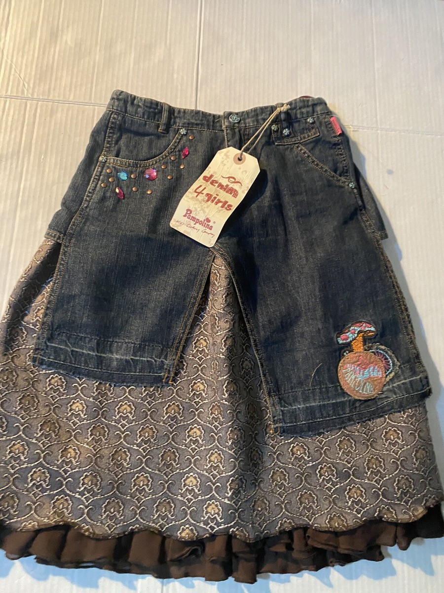 New Girls Pampolina Blue Denim Skirt Size 10 with Interior adj