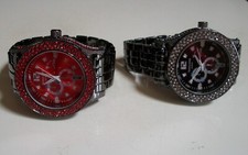 Men's hematite finish Techno King fashion hip hop red clear stone watch