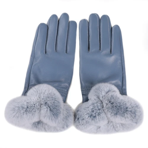Women's Winter Genuine Leather Gloves Rex Rabbit Fur Warm Trim Cuff Velvet Lined - Picture 19 of 88